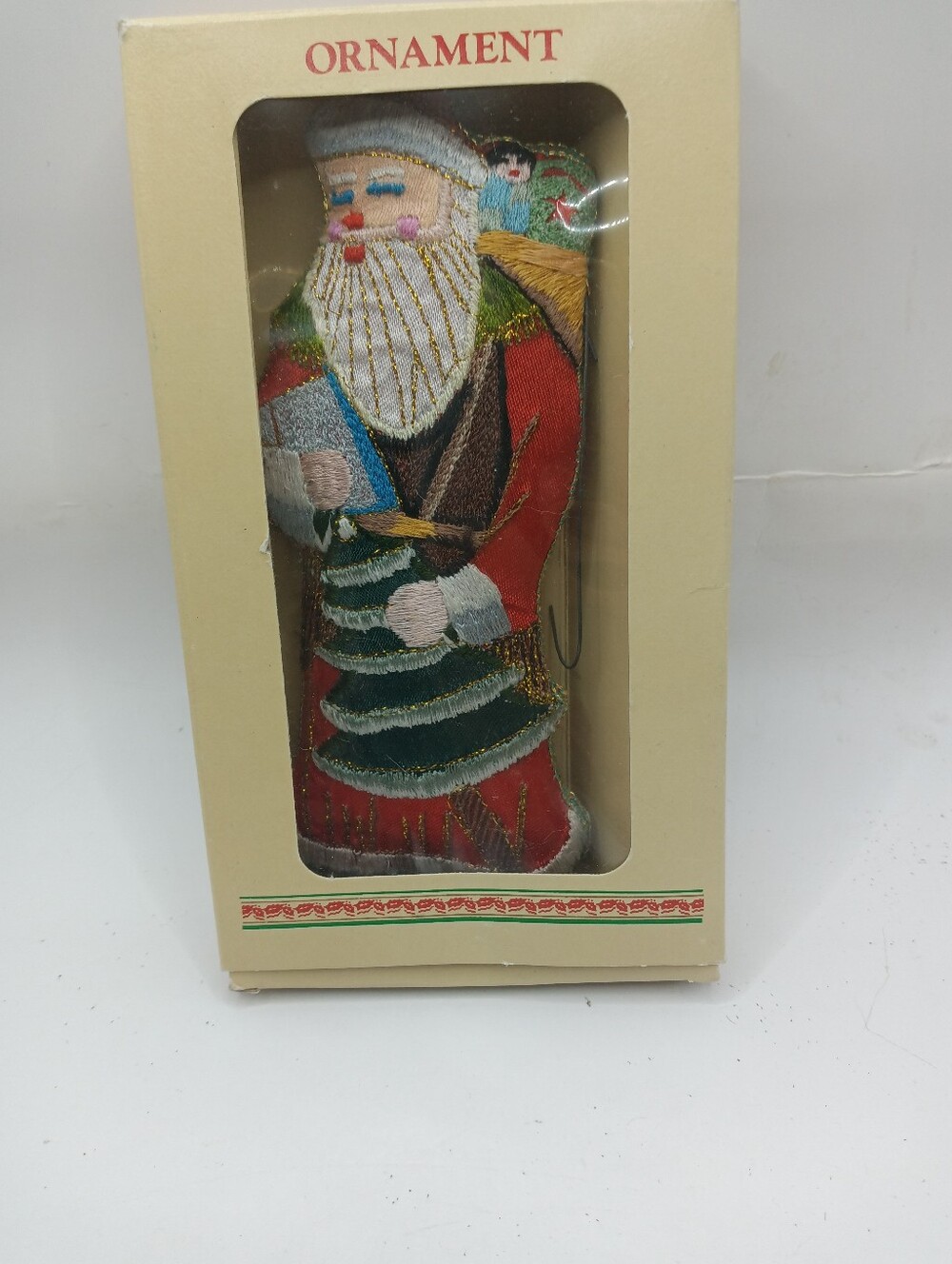 Embroidered Santa Ornament Vtg St Nick Old World Christmas